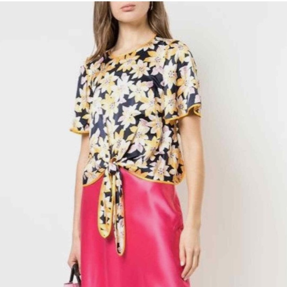 Cinq a Sept floral silk cropped shirt